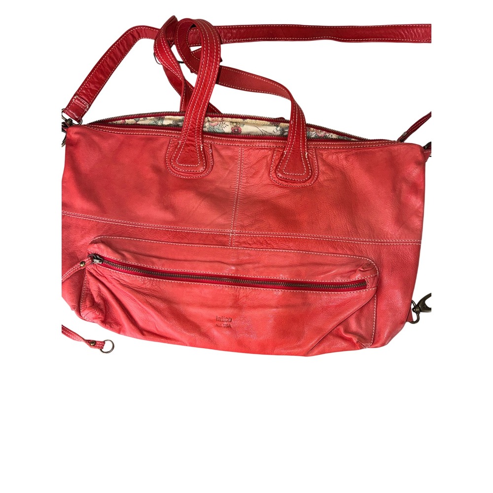 Latico NJ USA Red Leather Convertible Backpack Shoulder Bag Tote Floral Lining